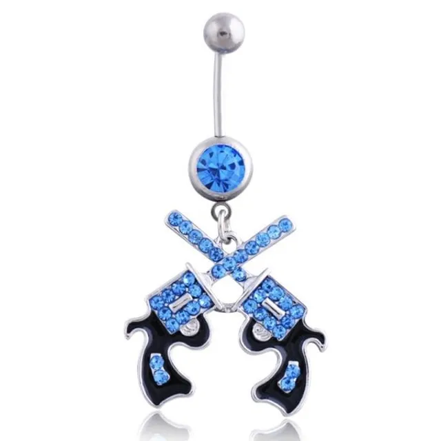 Designer belly button piercing in blue with hanging ornament