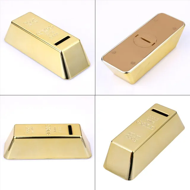 Practical cash box in the shape of a golden brick