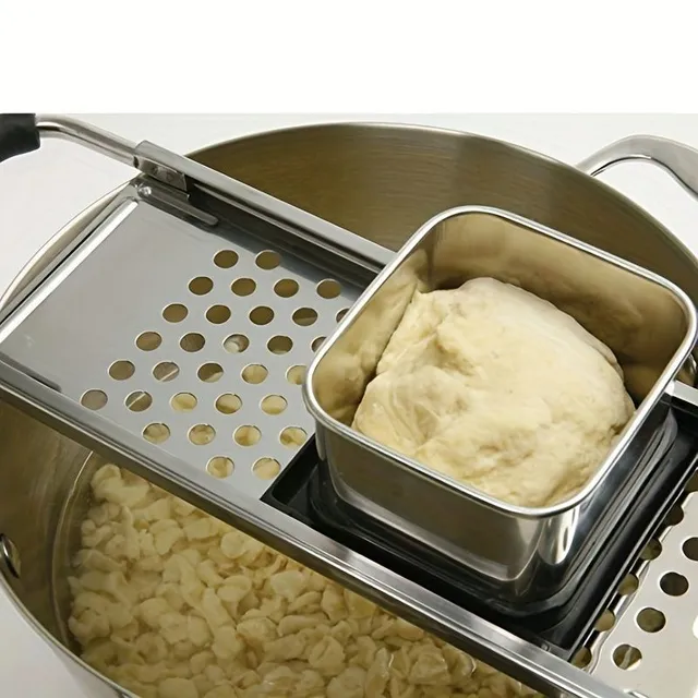 Spaetzle machine - traditional German noodle maker made of premium stainless steel eggs with comfortable handle, homemade grater and dough peeler