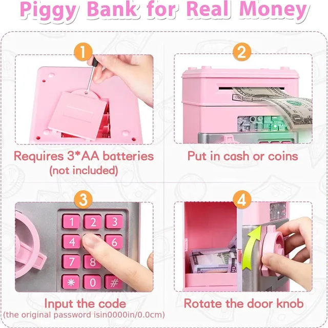 Pink electronic ATM box for children