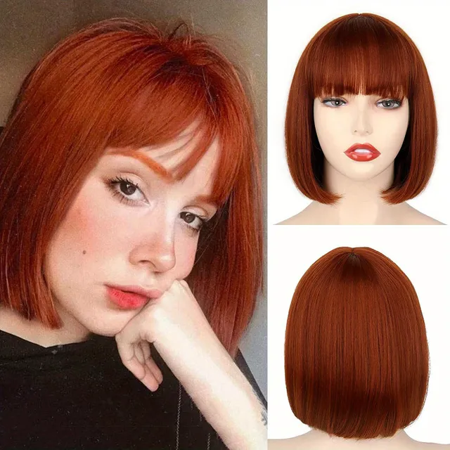 Women's wig: White, short straight bob with bang, natural synthetic fiber, for everyday wear - Hair extension and replacement