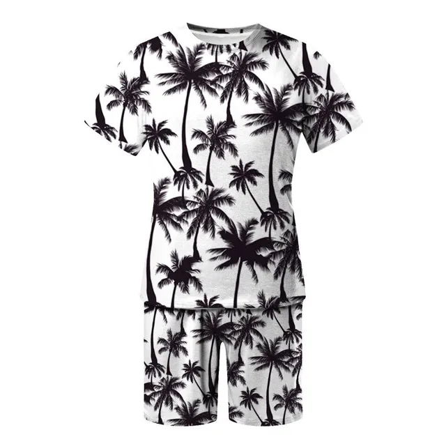Men's fashionable two-piece summer set - T-shirt + shorts