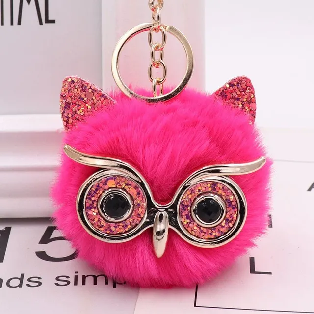 Owl pendant for handbag with fur