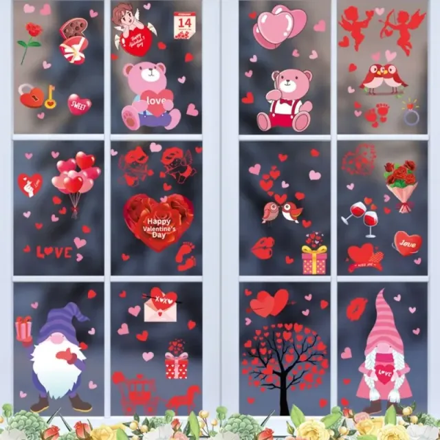 Set of decorative cute stickers for windows with Valentine's motif