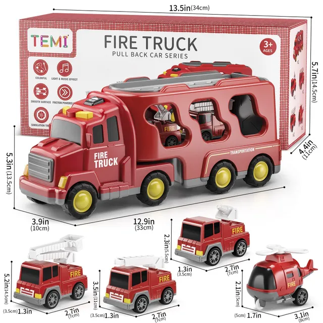 Fire truck with transporter 5v1 - Toys for children, girls and boys