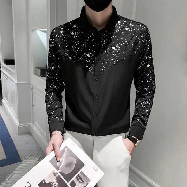 Men's trendy shirt with silver star print Miles