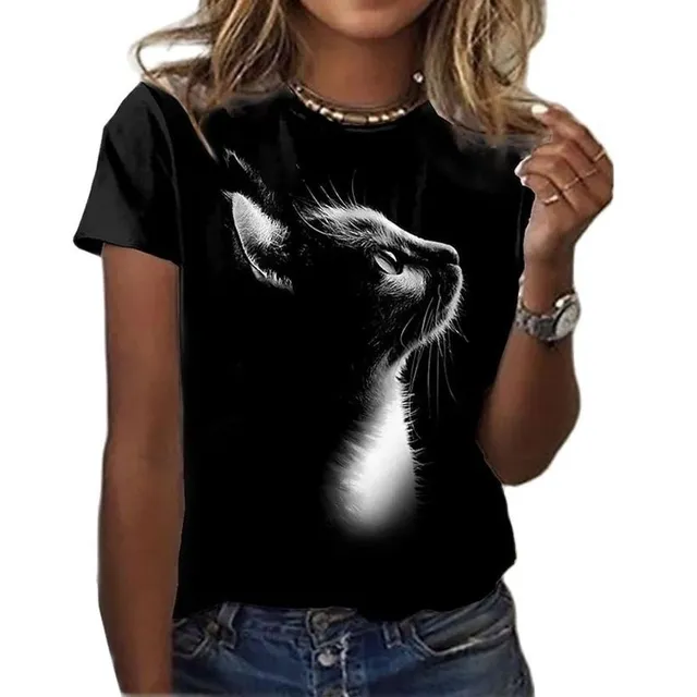 Luxury ladies short sleeve T-shirt made of highly comfortable material with Desmond cat print