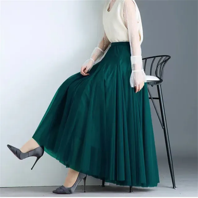 Women's translucent tulle skirt with high waist and polishering