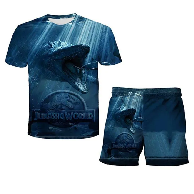 Detský letný športový set s potlačou Jurského sveta - tričko + šortky
