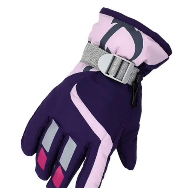 Detské lyžiarske rukavice vysokej kvality fialova