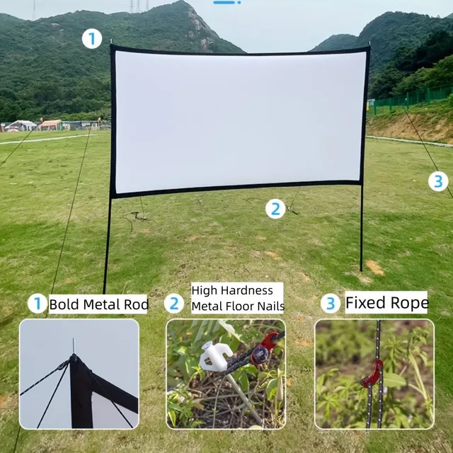 60-120-inch Canvas Projector, Foldable Portable Projection Canvas 16:9 4K HD Rear Front Film Canvas For Outdoor Use (58CM Tube * 8 + Storage Bag * 1 + Canvas Projector * 1 + 5 M Rope * 6 + Earth Plug * 6)