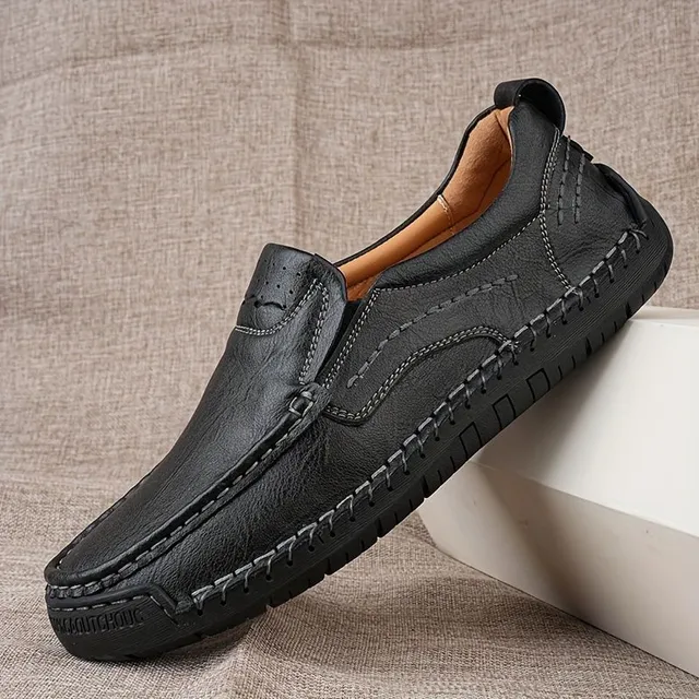 Mocassins pour homme en cuir perforé en grande taille - respirants, résistants à l'usure, à enfiler