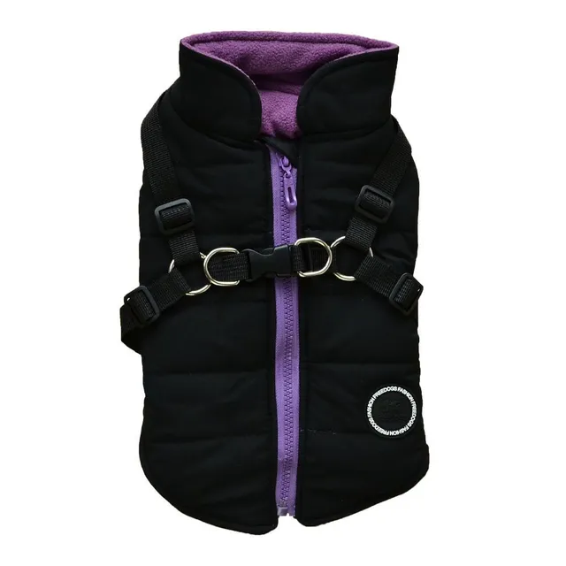 Warm winter vest for dog with eyes on leash - for small, medium and large dogs