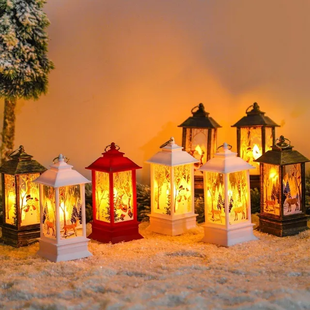 Świąteczna latarnia LED z motywami zimowymi