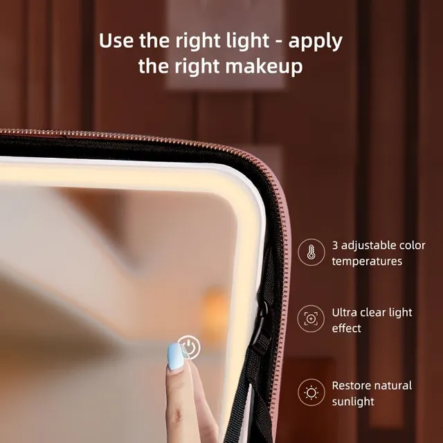 Cestovní Pouzdro Na Make-up Se Zrcadlem LED Světlem 3 Nastavitelný Jas Kosmetická Taška Přenosné Úložiště Nastavitelná Přepážka Vodotěsné Štětce Na Make-up Organizér Na Šperky Dárek Pro Ženy