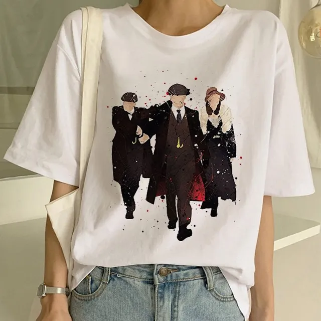 Tricou oversize pentru femei cu mânecă scurtă și imprimeu Peaky Blinders