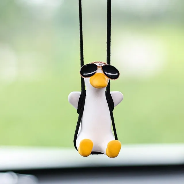 Funny hanging decoration on the rear-view mirror of the car in the motif swinging ducks Bella