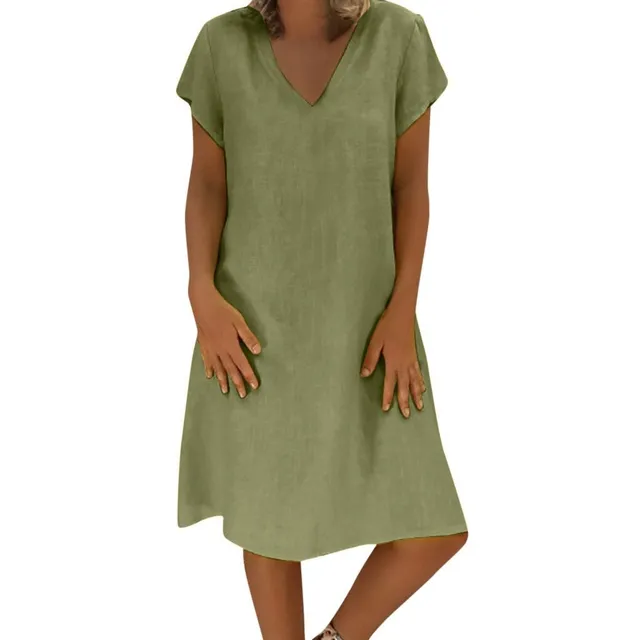 Ladies summer loose linen dress green m