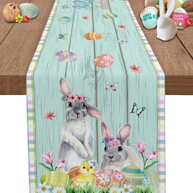 Distinctive table runner with Easter print and multicoloured flowers for a modern board Šárka