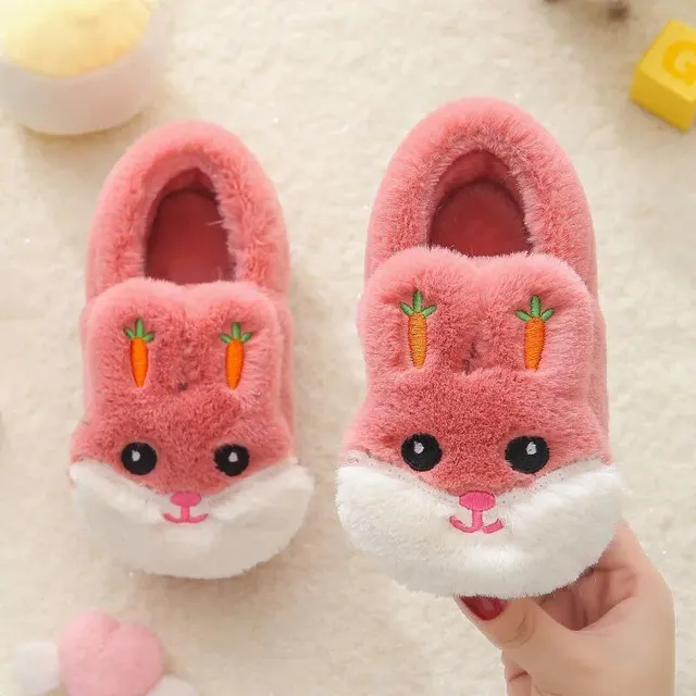 Children's winter home slippers with rabbit motif and impenetrable sole for girls and boys