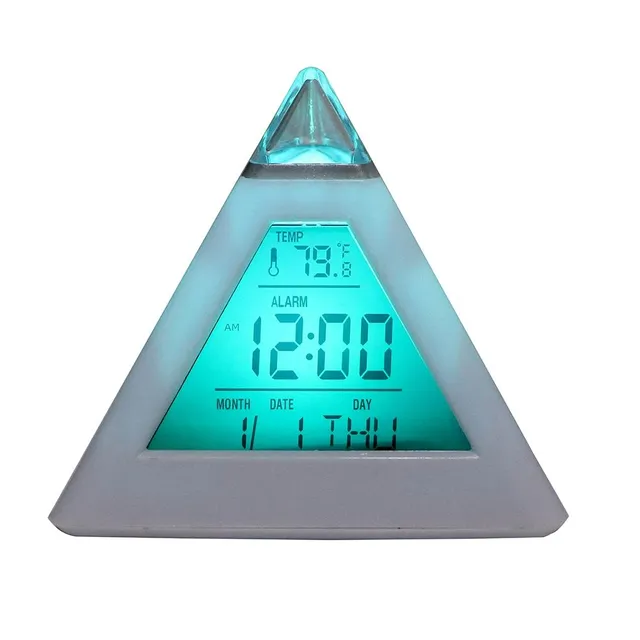 Digitális ébresztőóra dátummal és hőmérséklettel - Színváltó piramis