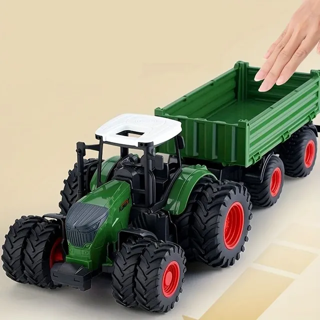 Large tractor on farm with trailer - realistic set of tractor on farm