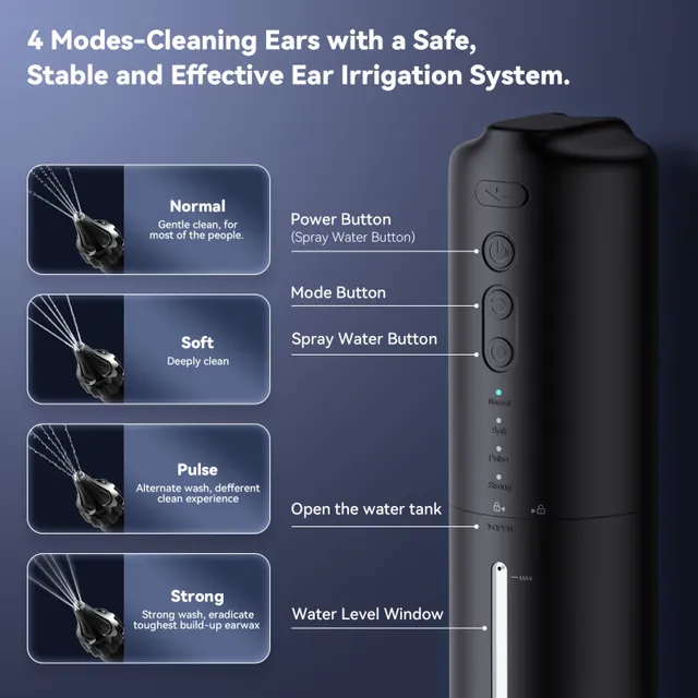 1pc Electric Cleaner On Flush Ears For Use In Shower, Set of Tools for Removing Ear Maze, Flush Ear Flushing Flushing Flushing To Remove Ear Maze With Washer On Water Stone