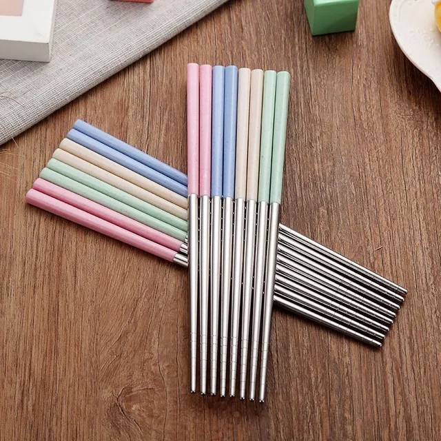 Stainless steel dining chopsticks with colored handle