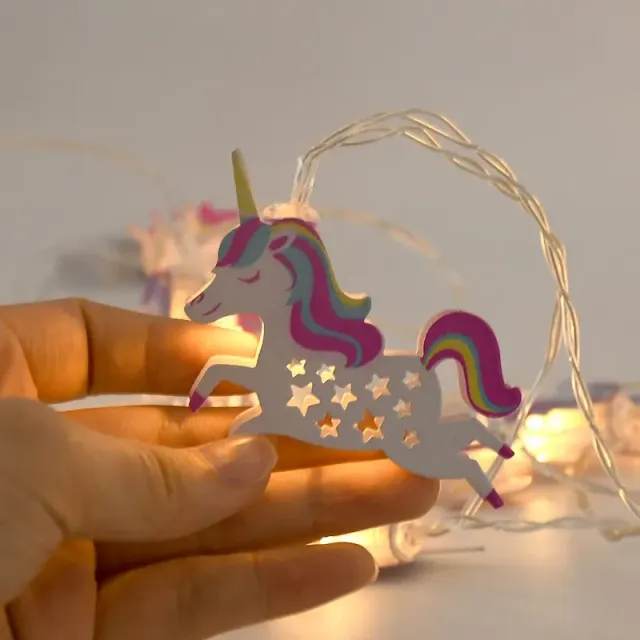 LED battery chain with unicorn theme for children - 1.6 m