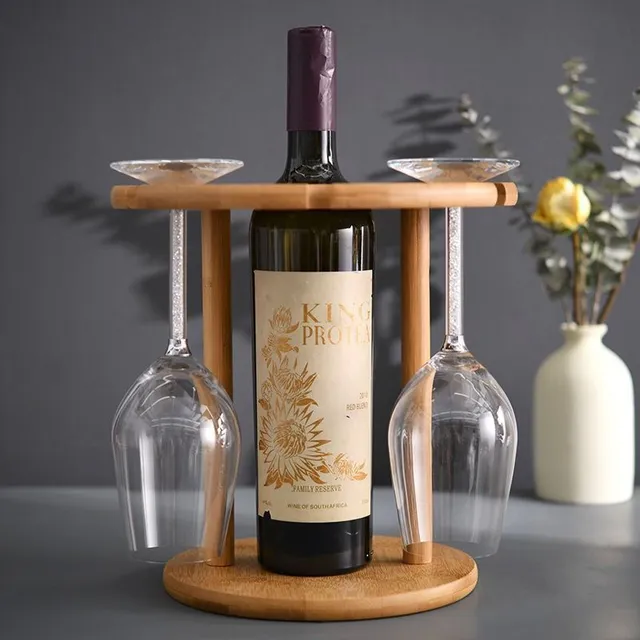 1 ks Držiak na stolové víno a stojan na bambusové poháre - kreatívny držiak na víno v európskom štýle