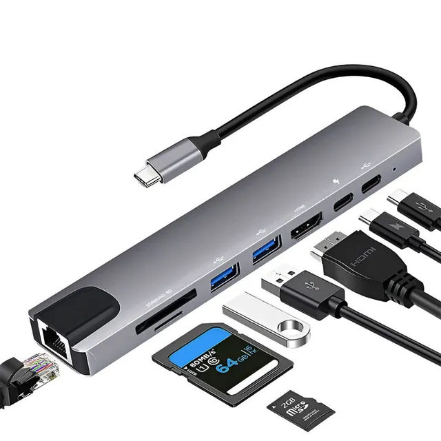 Adapter wieloportowy USB-C Hub adapter 8v1