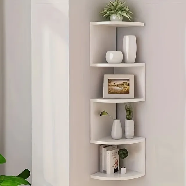 Hanging corner shelf made of modern wood with 5 shelves