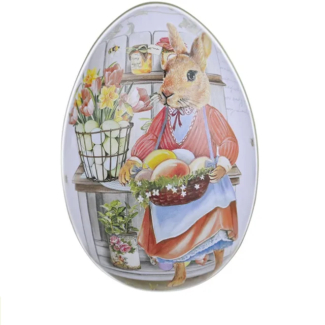 Praktické plechovky na cukroví ve tvaru vajíčka s velikonočním motivem