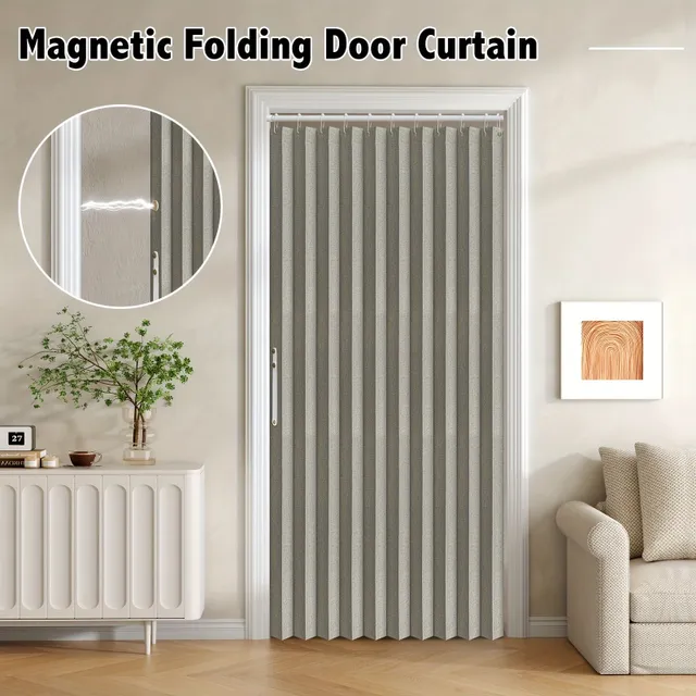 Magnetic thermal insulated folding door curtains and privacy screen - easy to install, wind resistant