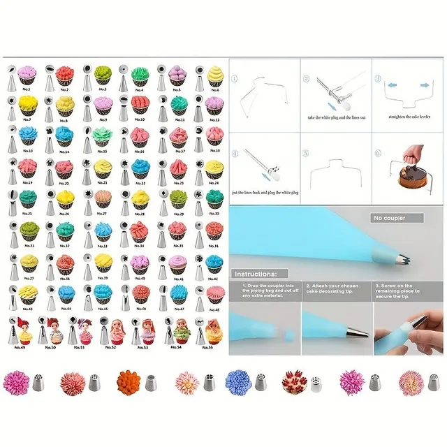 Set for decorating cakes, 137 pcs, with swivel stand for easy decorating
