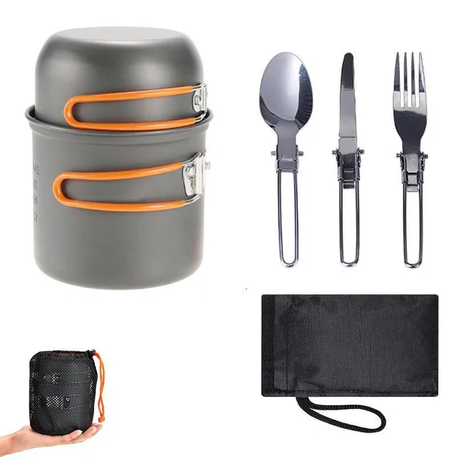 Camping utensils with stainless steel cutlery set for 1 person