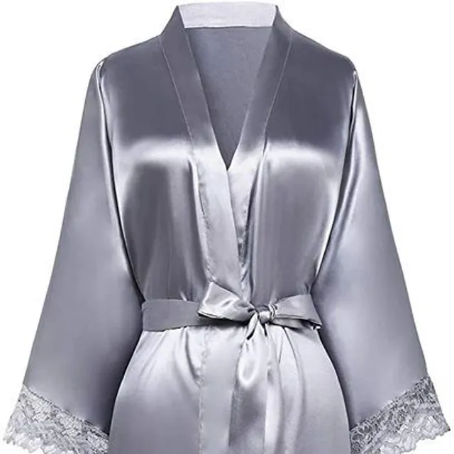 Women's modern long satin robe with lace Aleeza