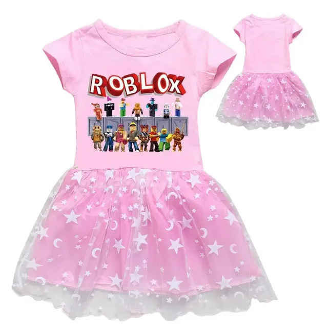 Girls stylish princess dress with short sleeves and Roblox print