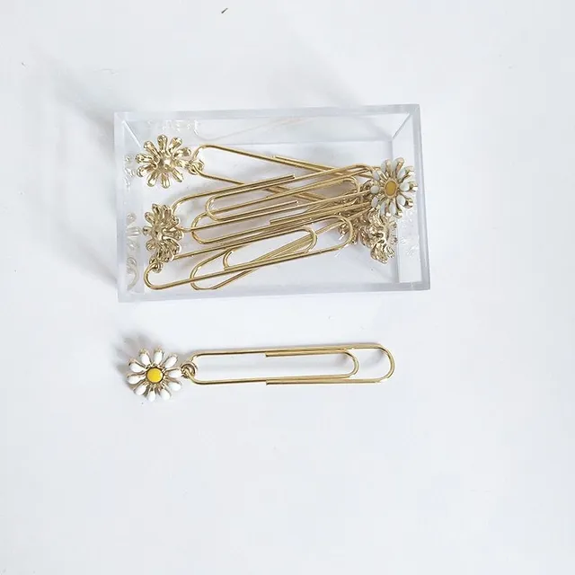 Set of luxury metal paper clips with design daisy hanging decoration - 5 pieces