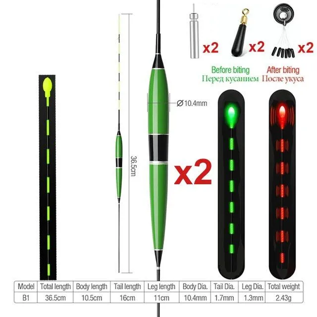 Summer Fishing Smart LED Float 2pcs Bite Alarm Fish Light Color Automatic Night Electronic Changing Buoy with Battery CR4252022