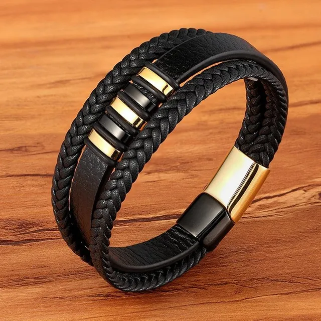 Ornate leather bracelet for men