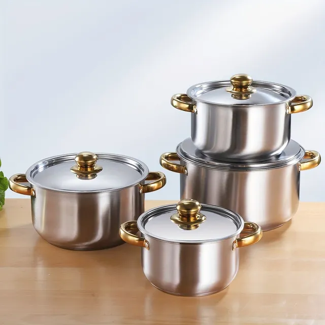 Set of stainless steel pots and pans 4 pieces with lids