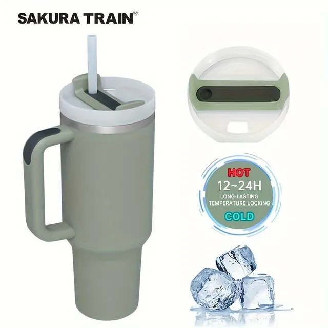 Stainless steel portable thermo mug with straw in different colours