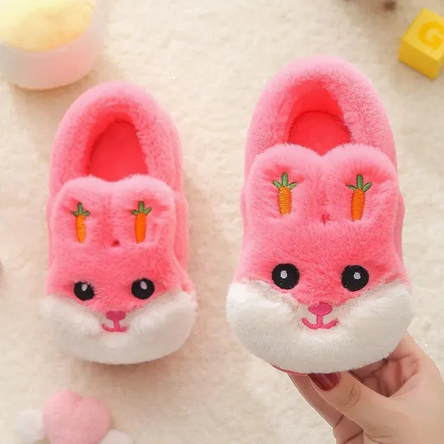 Children's winter home slippers with rabbit motif and impenetrable sole for girls and boys