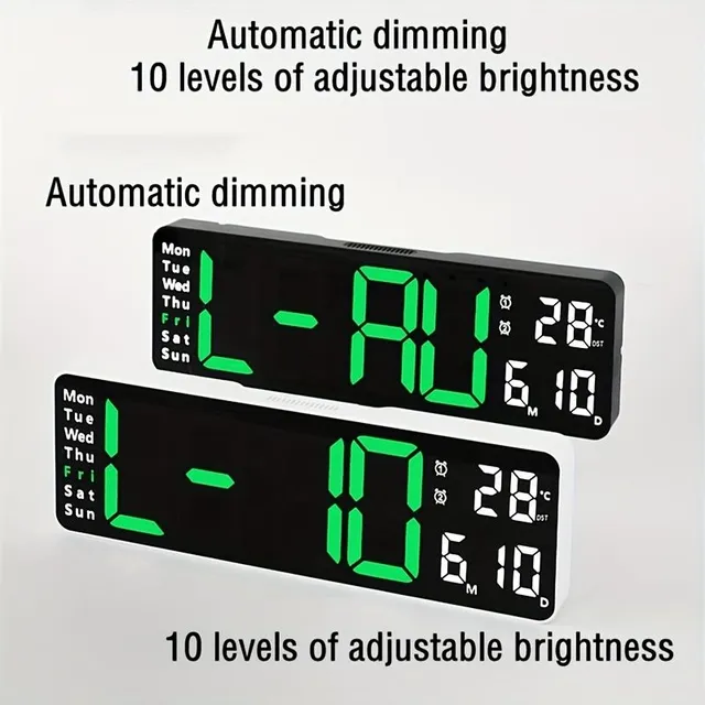 Modern Wall clock with remote control, large digital display, temperature and data display - for stylish home