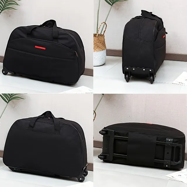 Foldable travel bag with trolley, light waterproof handbag, single color large capacity travel bag from Oxford