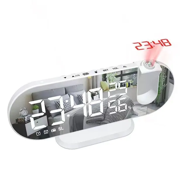 Digital projection alarm clock with LED display and FM radio