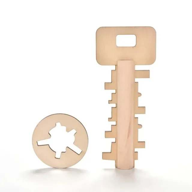Fun wooden puzzle in the shape of a key with a lock hole - quality processing