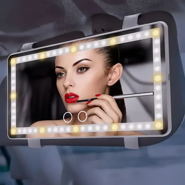 Car makeup mirror, intelligent touch light with 3 colours Long press adjust the brightness of the light and help your makeup while parking on the way