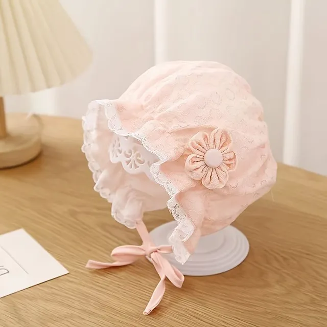 Baby hat with lace and UV protection for princesses for spring and autumn